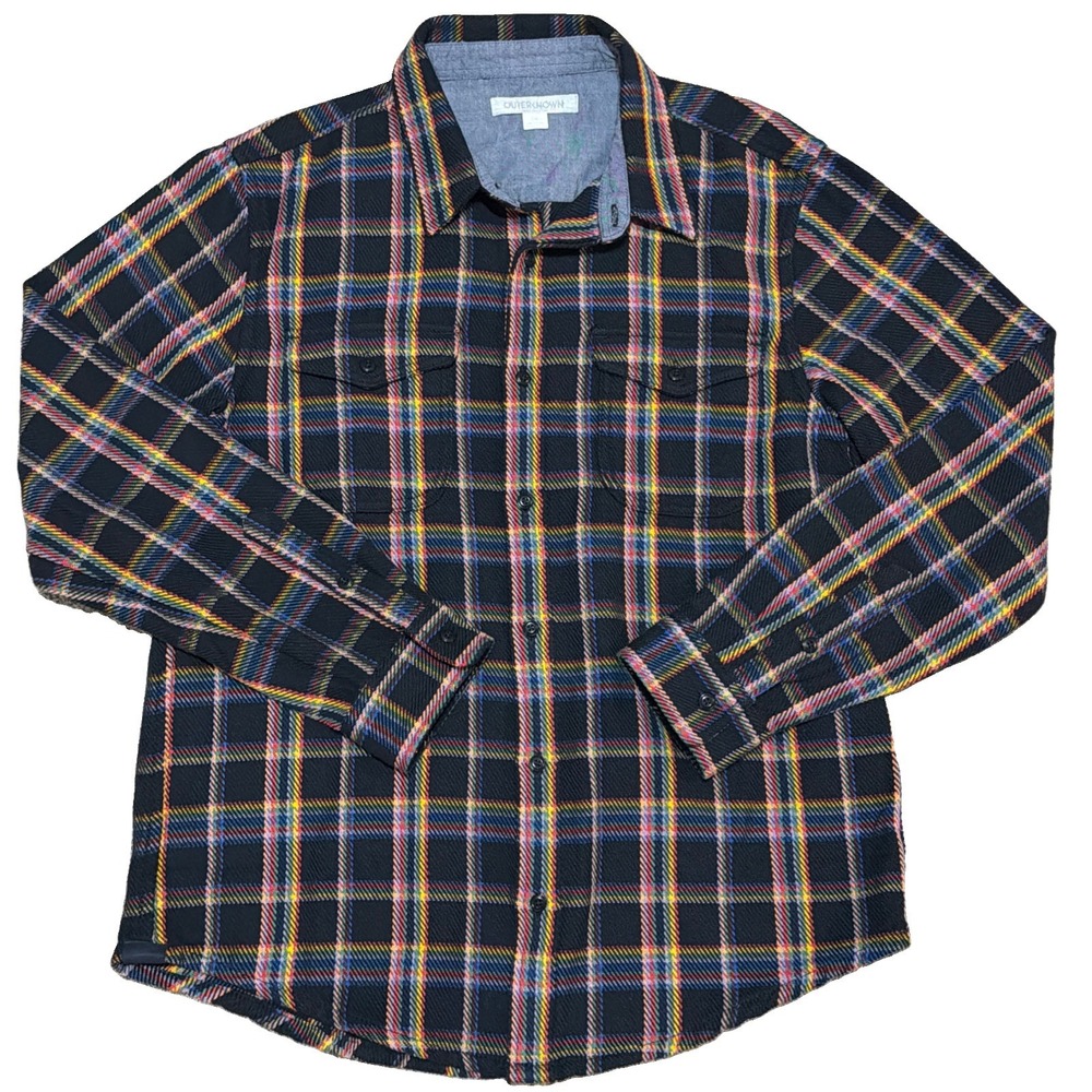 Outerknown Blanket Shirt Mens Large Rainbow Plaid Long Sleeve Button Up Organic